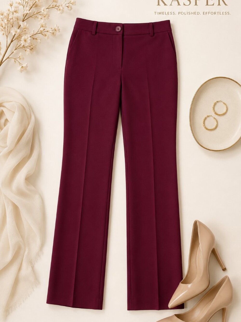 Kasper Shiraz Pull-On Straight Leg Pants Mid rise Size XL NWT Minimalist Work